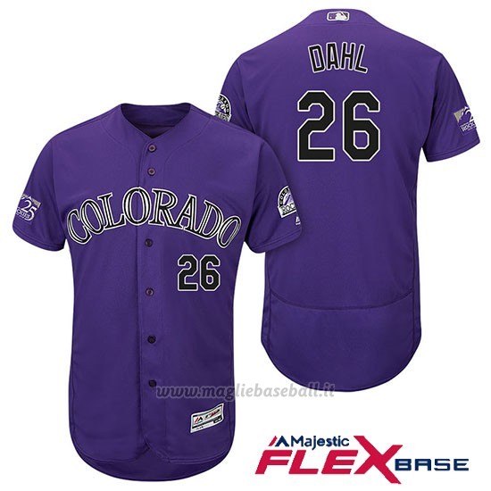 Maglia Baseball Uomo Colorado Rockies David Dahl 26 Viola 25th Season Flex Base